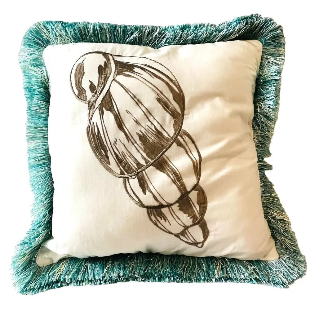 NEW Nautical Seashell FRINGE PILLOW + INSERT 18
